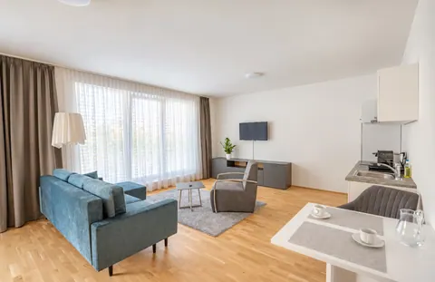 Wohnbereich mit Küche und Essplatz · CityFlat Wels